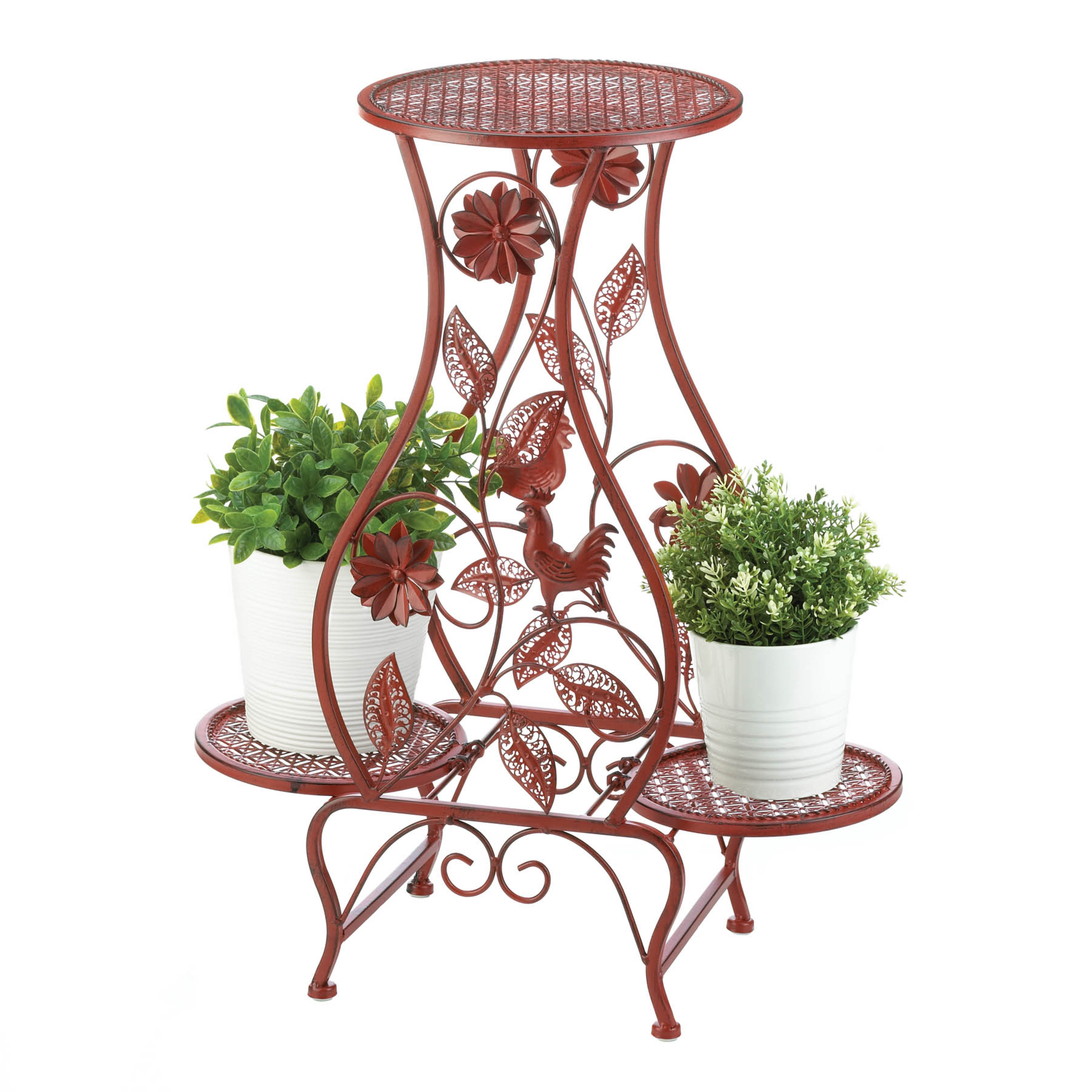 Wholesale Red Rooster Hourglass Triple Plant Stand Buy Wholesale